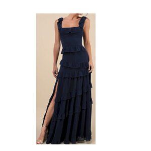 Lulu's Navy Blue Ruffled Maxi Dress